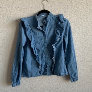 H&M Denim Ruffled Blouse